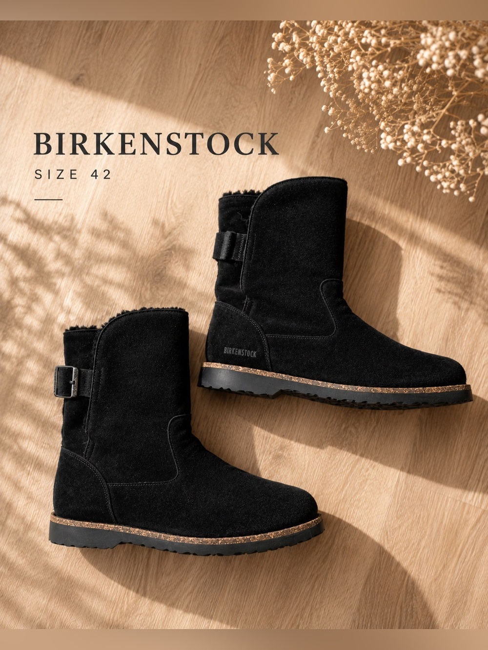 Birkenstock Suede Shearling Lined Mid Calf Boots Black Size 42 EU 11 US